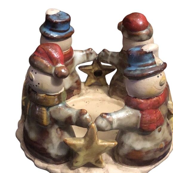 Vintage Kirklands Garden ll Snowman Ceramic Candle Holder Ring With Stars - Picture 4 of 8